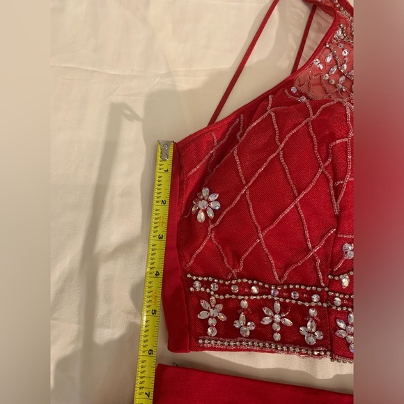 Two-piece red dress - bedazzled, halter, flowy bottom - Picture 8 of 11